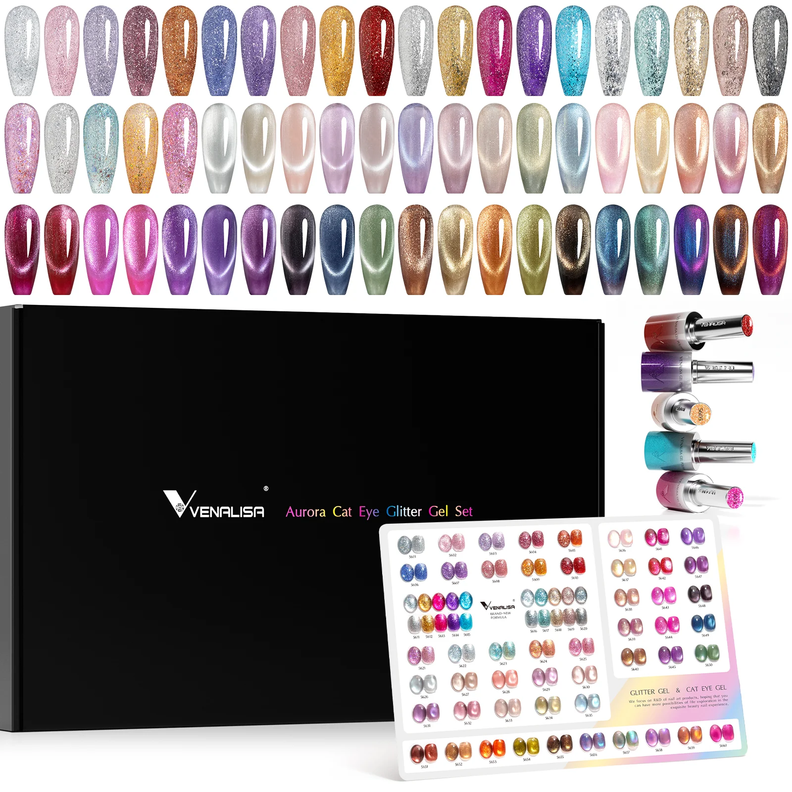 Aurora Cat Eye Glitter Gel Set 60 Colors With Color Display TPO Free Hema Free - Image 11