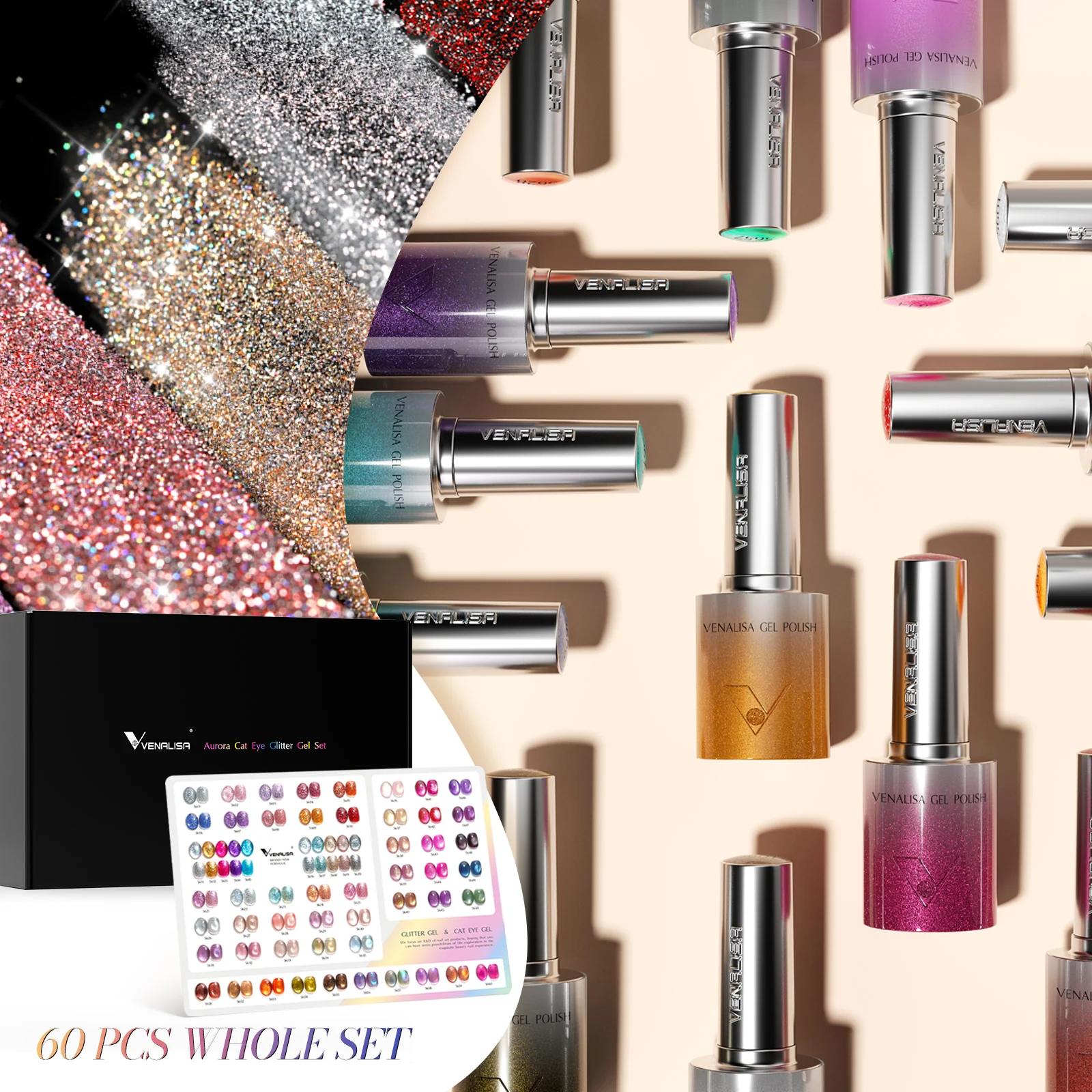 Aurora Cat Eye Glitter Gel Set 60 Colors With Color Display TPO Free Hema Free - Image 7