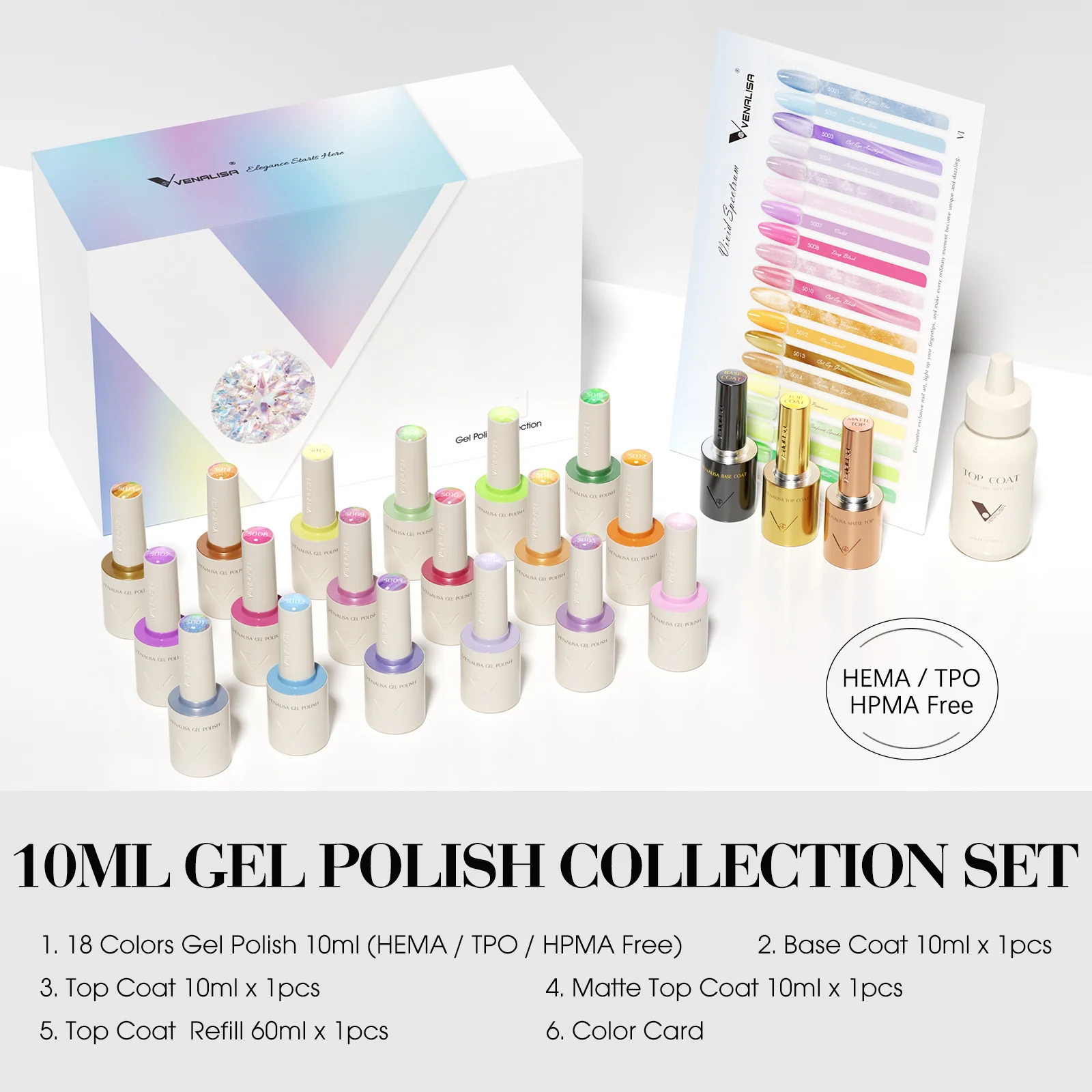 V1 Gel Polish Set 22 Pcs With Color Card TPO Free Hema Free - Image 3